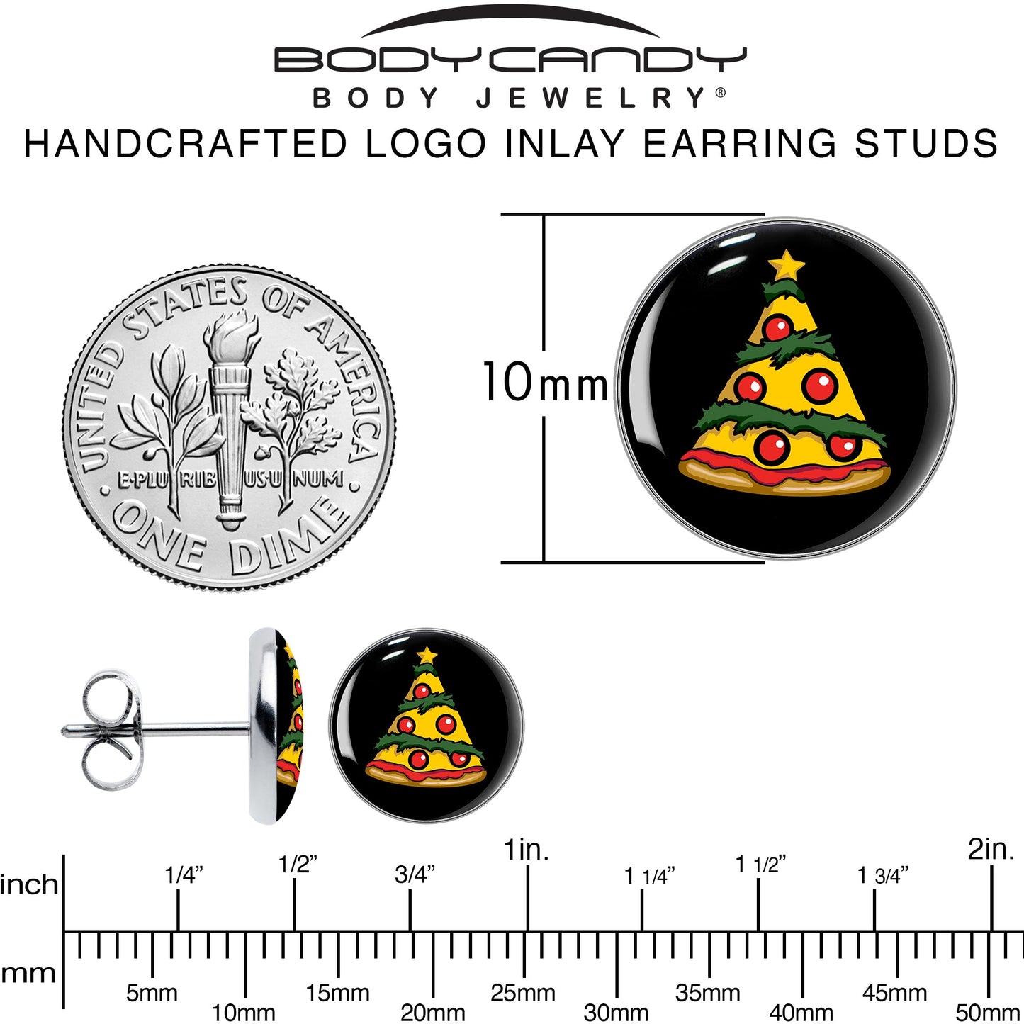 Christmas Holiday Pizza Tree Stud Earrings by Onyx O