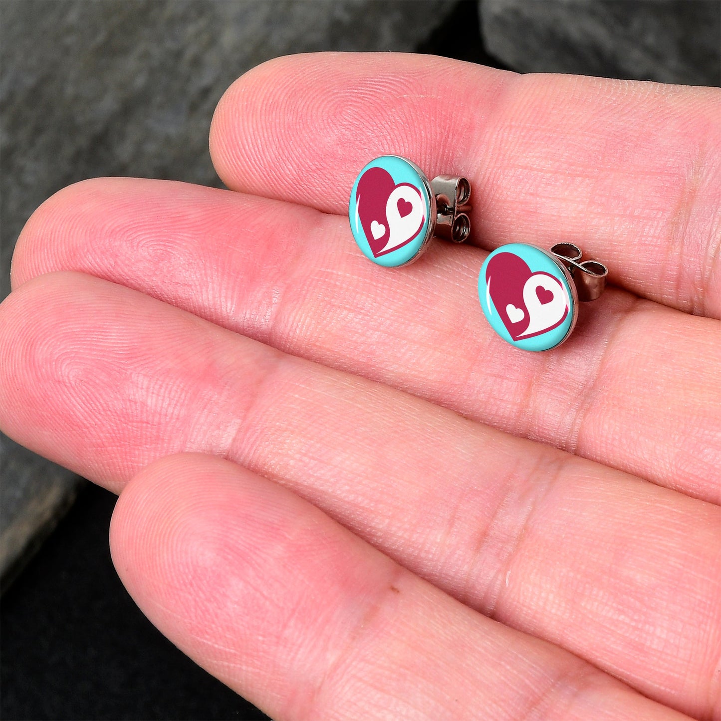 Love Yin Yang Heart Stud Earrings by Onyx O