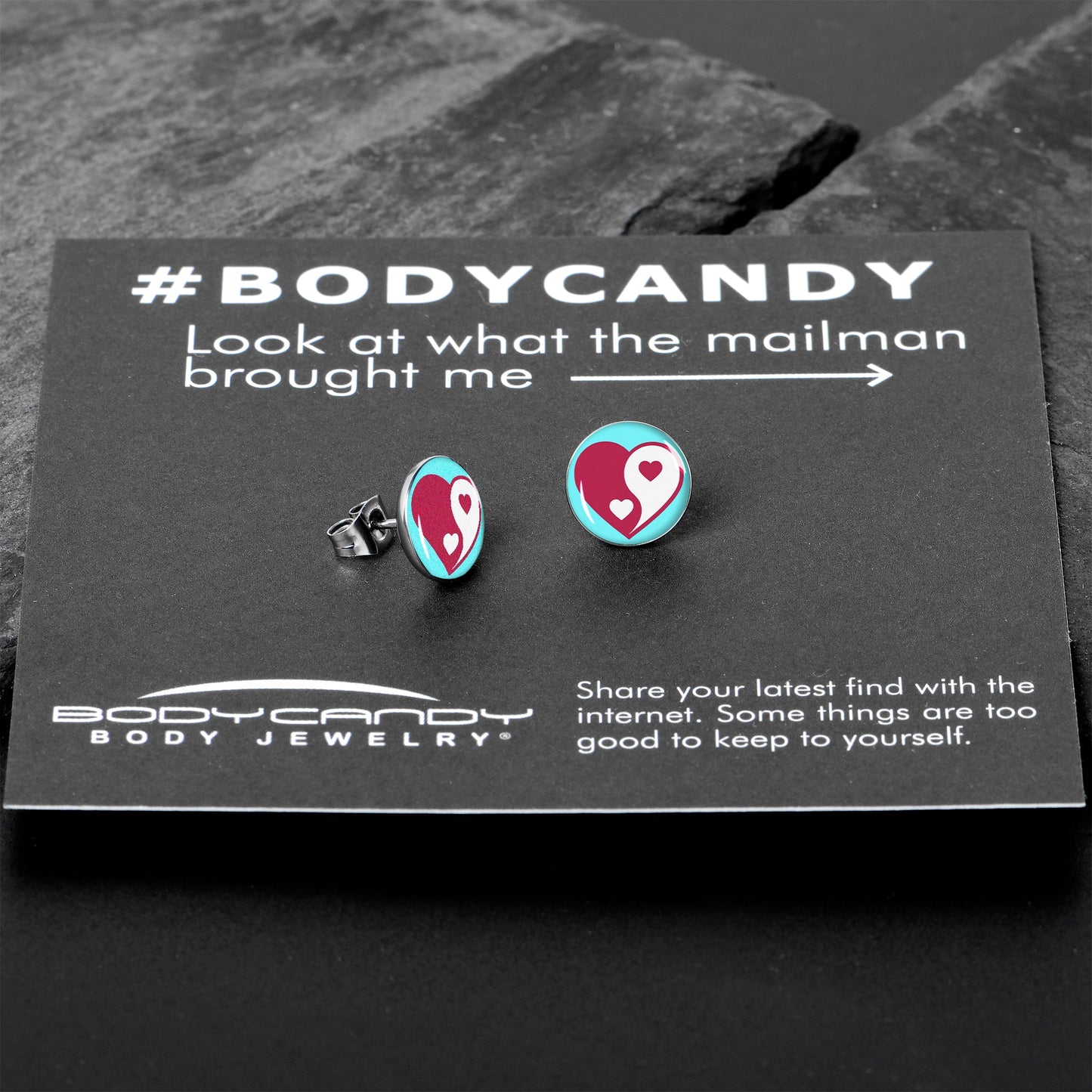 Love Yin Yang Heart Stud Earrings by Onyx O