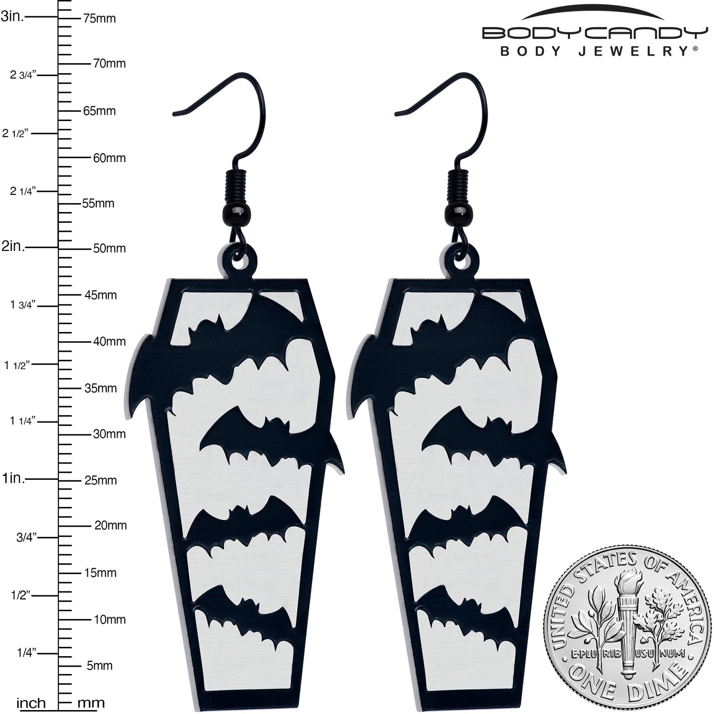 Black Bat Coffin Glow in the Dark Dangle Earrings by Onyx O