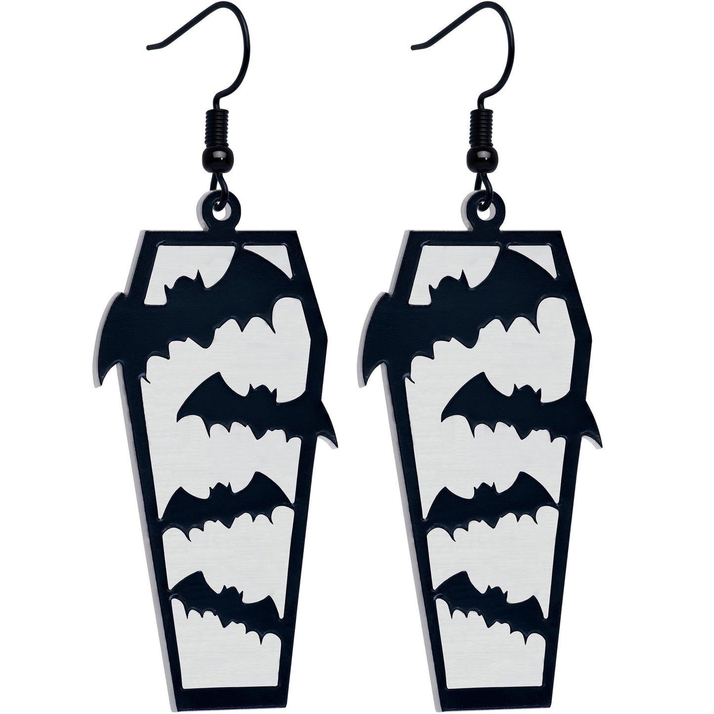 Black Bat Coffin Glow in the Dark Dangle Earrings by Onyx O