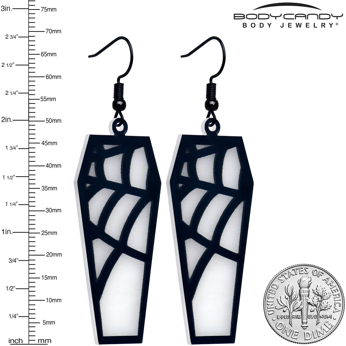 Black Spider Web Coffin Glow in the Dark Dangle Earrings by Onyx O