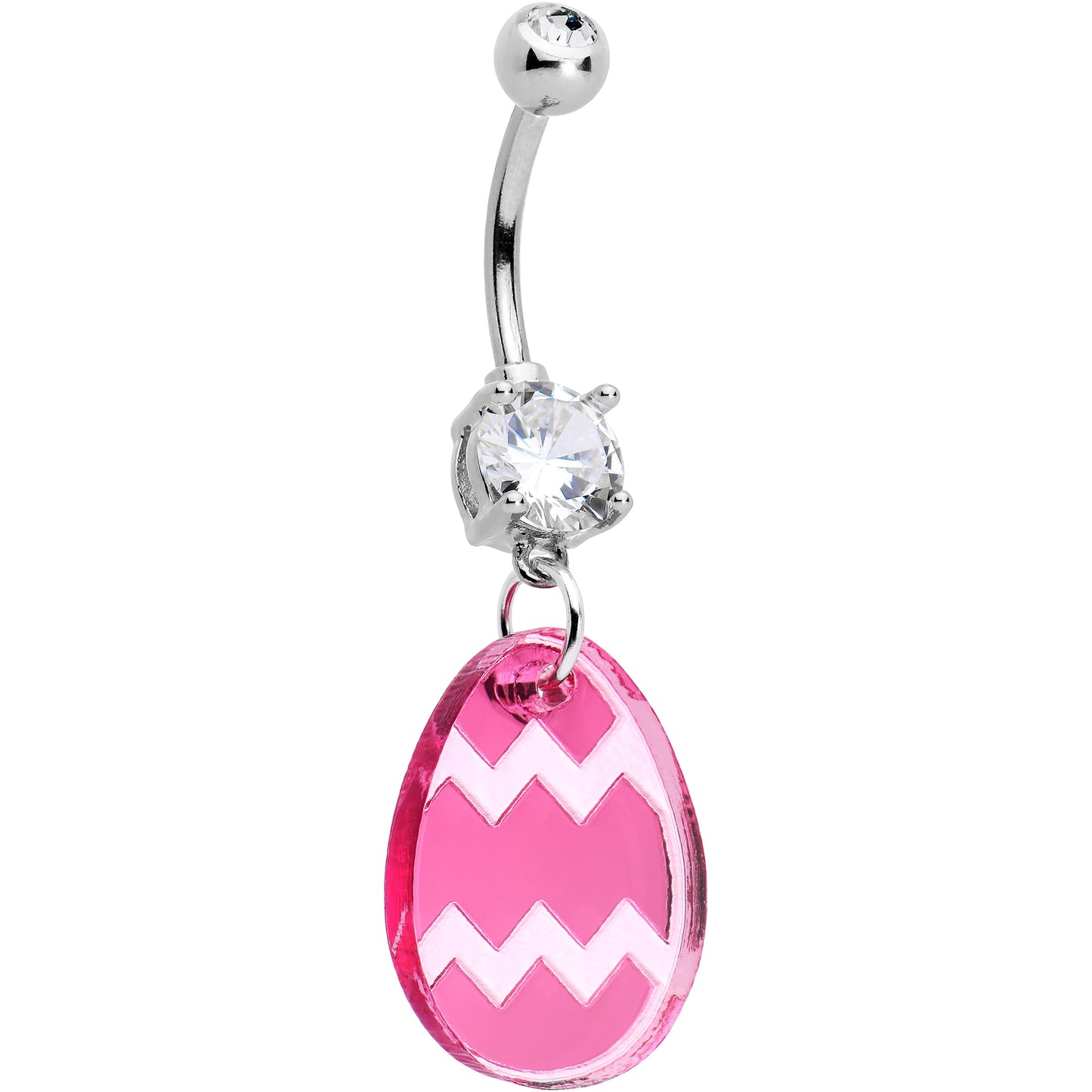 Clear Gem Pink Easter Decorated Egg Dangle Belly Ring