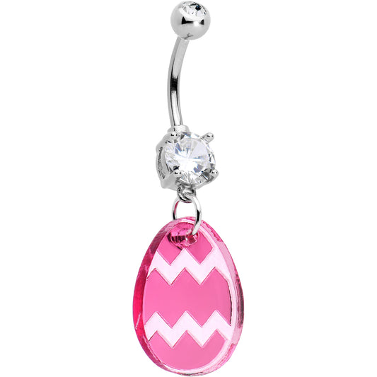 Clear Gem Pink Easter Decorated Egg Dangle Belly Ring
