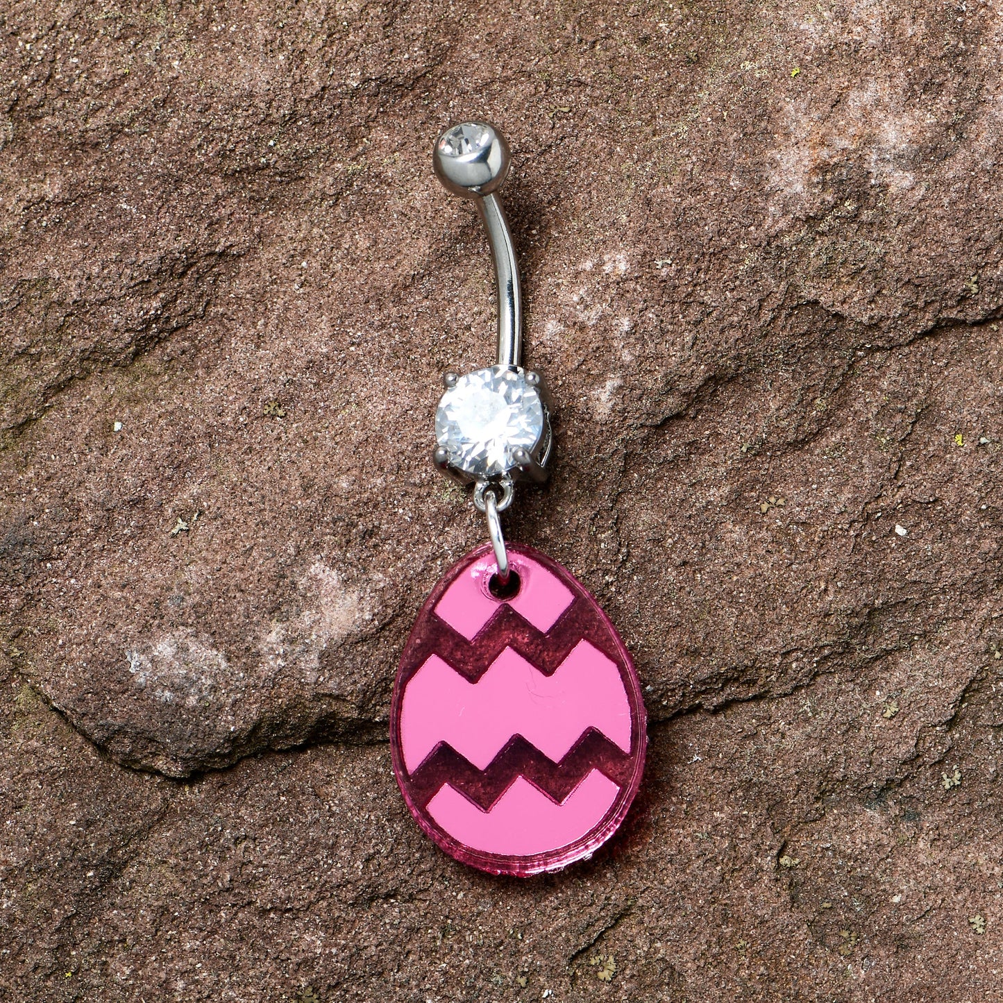 Clear Gem Pink Easter Decorated Egg Dangle Belly Ring