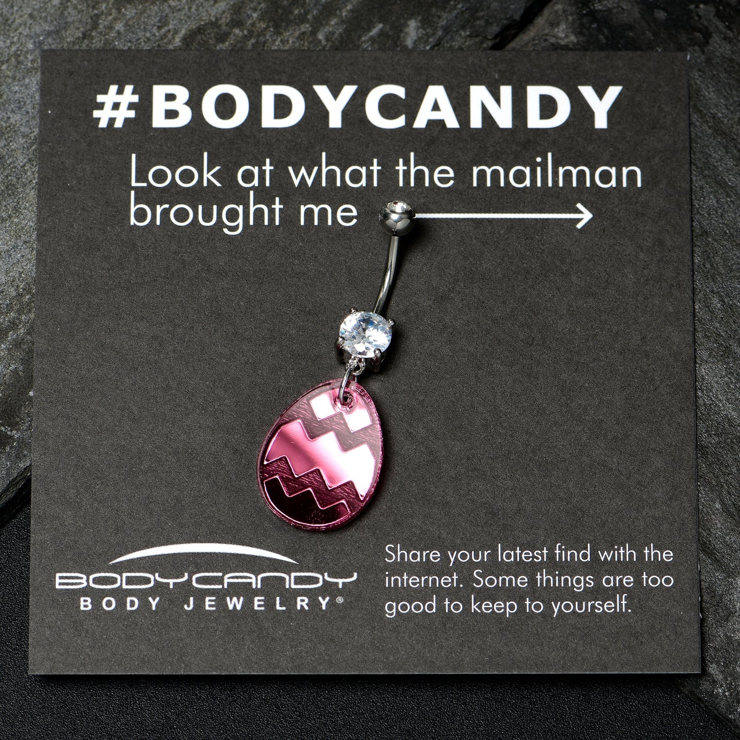 Clear Gem Pink Easter Decorated Egg Dangle Belly Ring