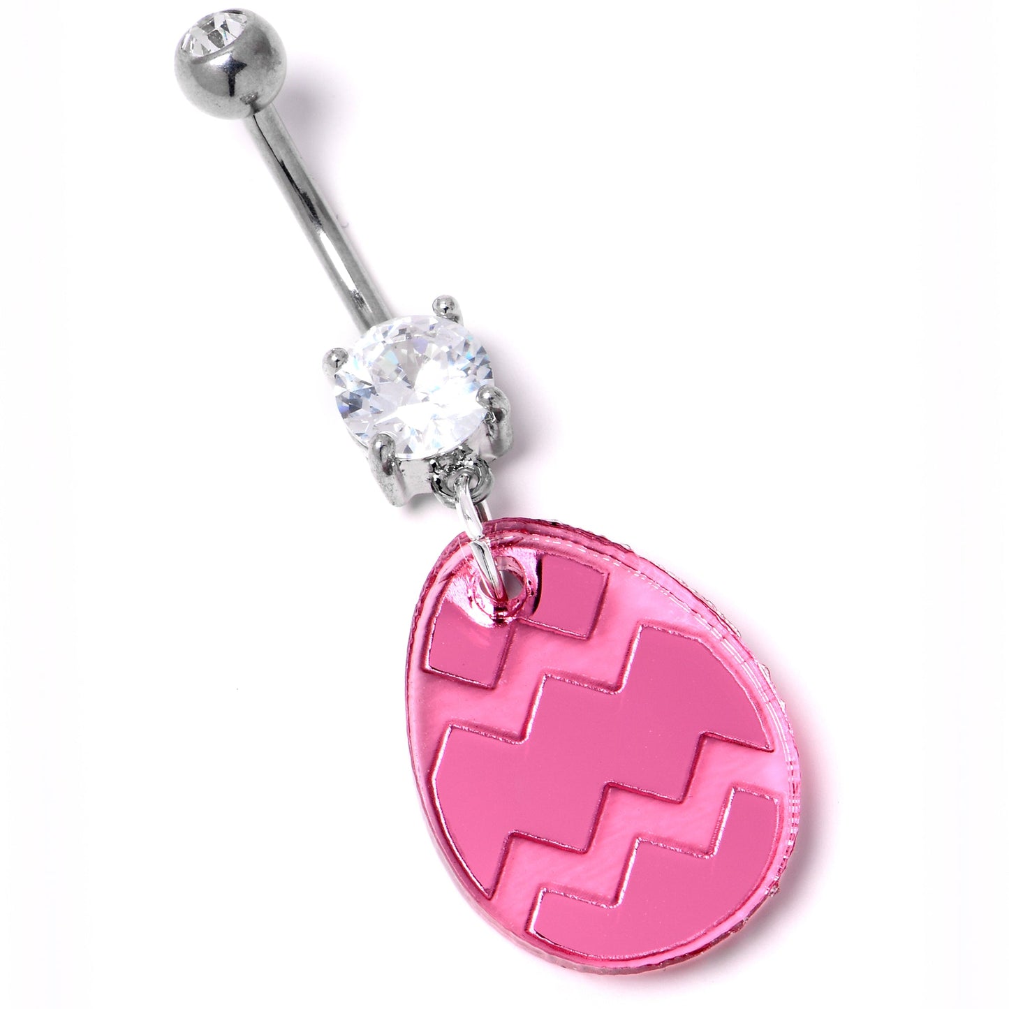 Clear Gem Pink Easter Decorated Egg Dangle Belly Ring