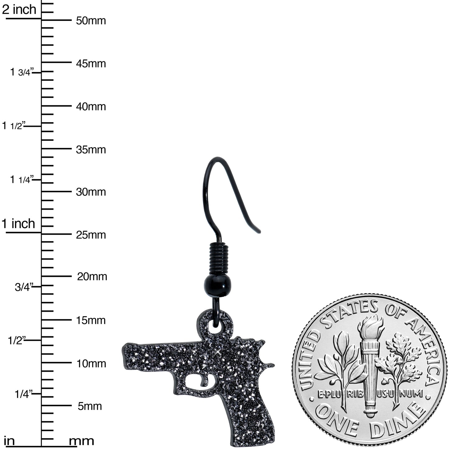 Black Glitter Gun Fishhook Dangle Earrings