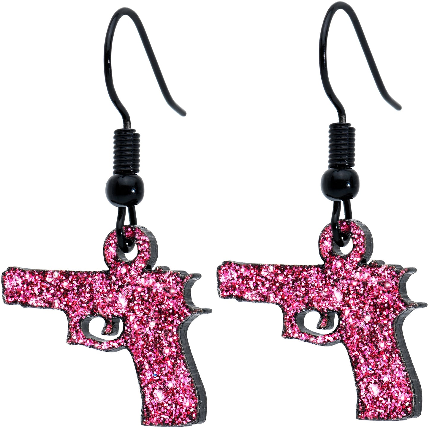 Pink Glitter Gun Fishhook Dangle Earrings