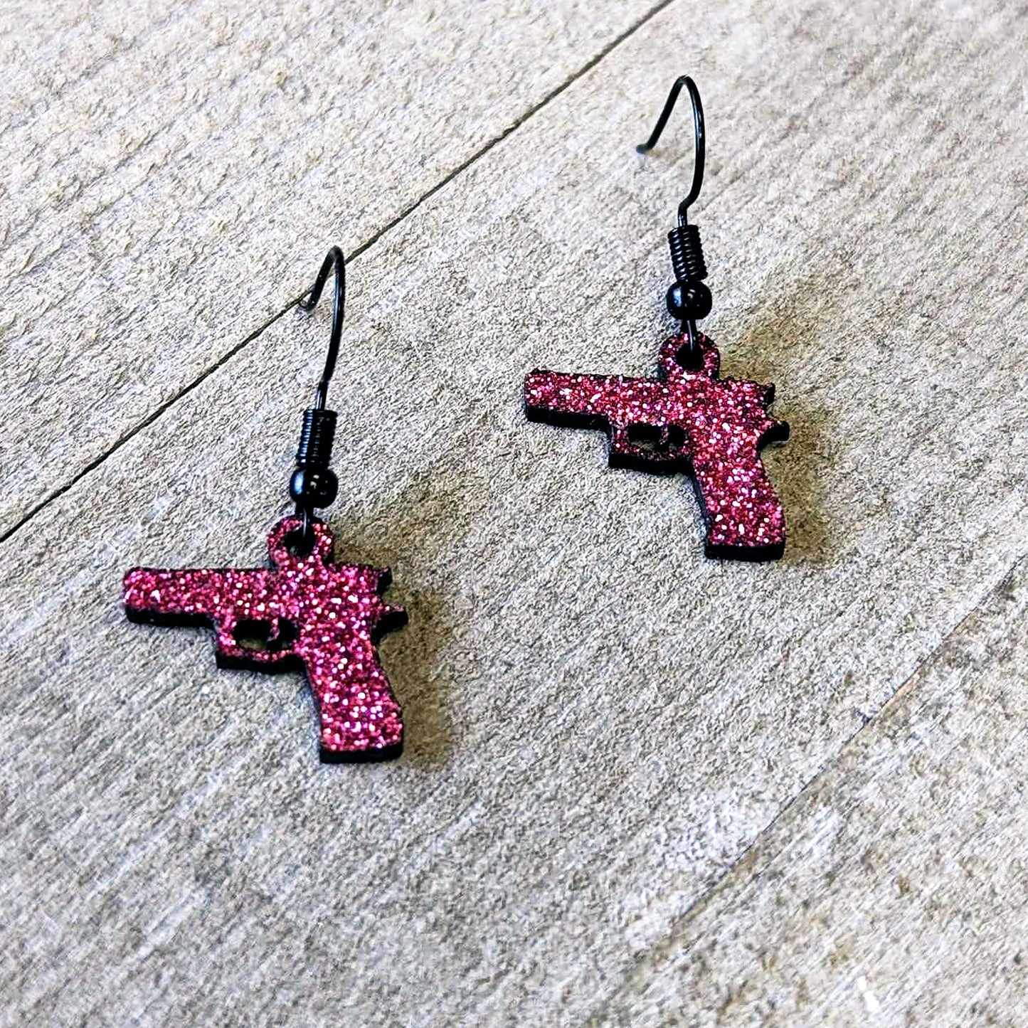 Pink Glitter Gun Fishhook Dangle Earrings