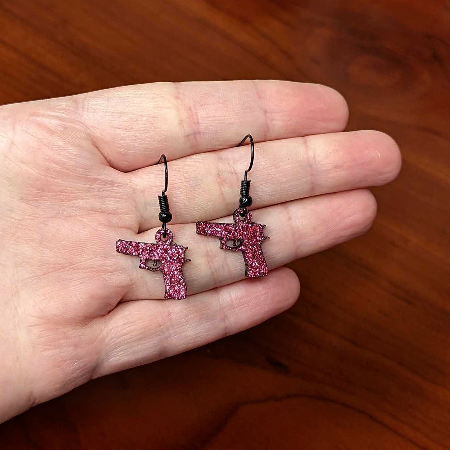Pink Glitter Gun Fishhook Dangle Earrings