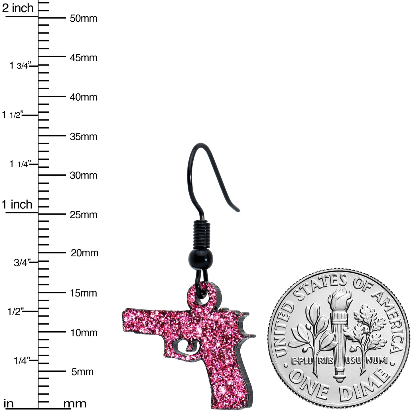 Pink Glitter Gun Fishhook Dangle Earrings