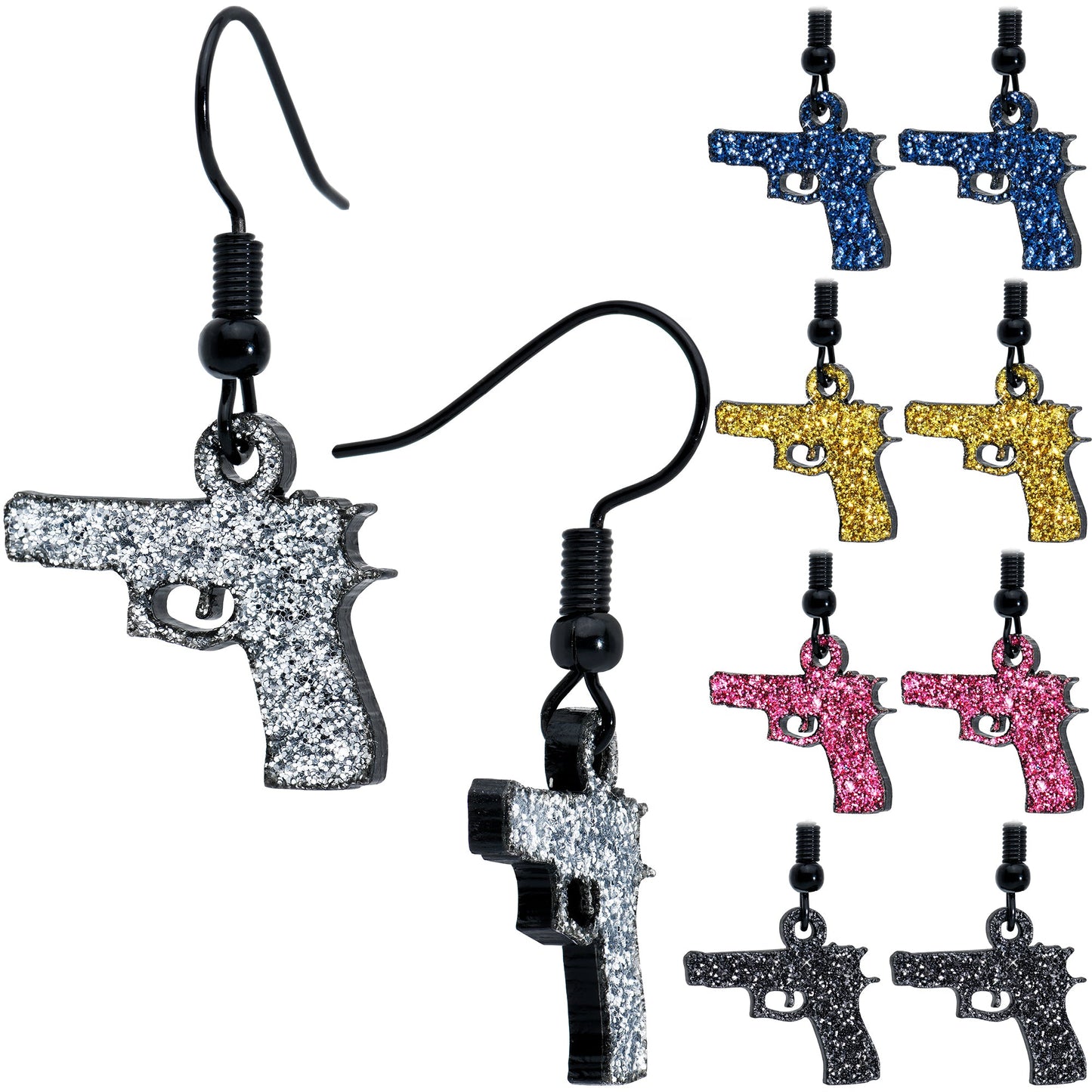 Pink Glitter Gun Fishhook Dangle Earrings