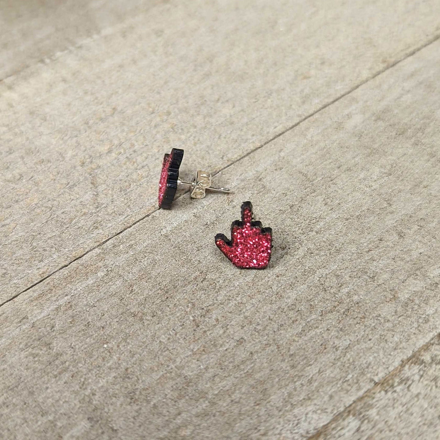 Pink Glitter Middle Finger Stud Earrings Set