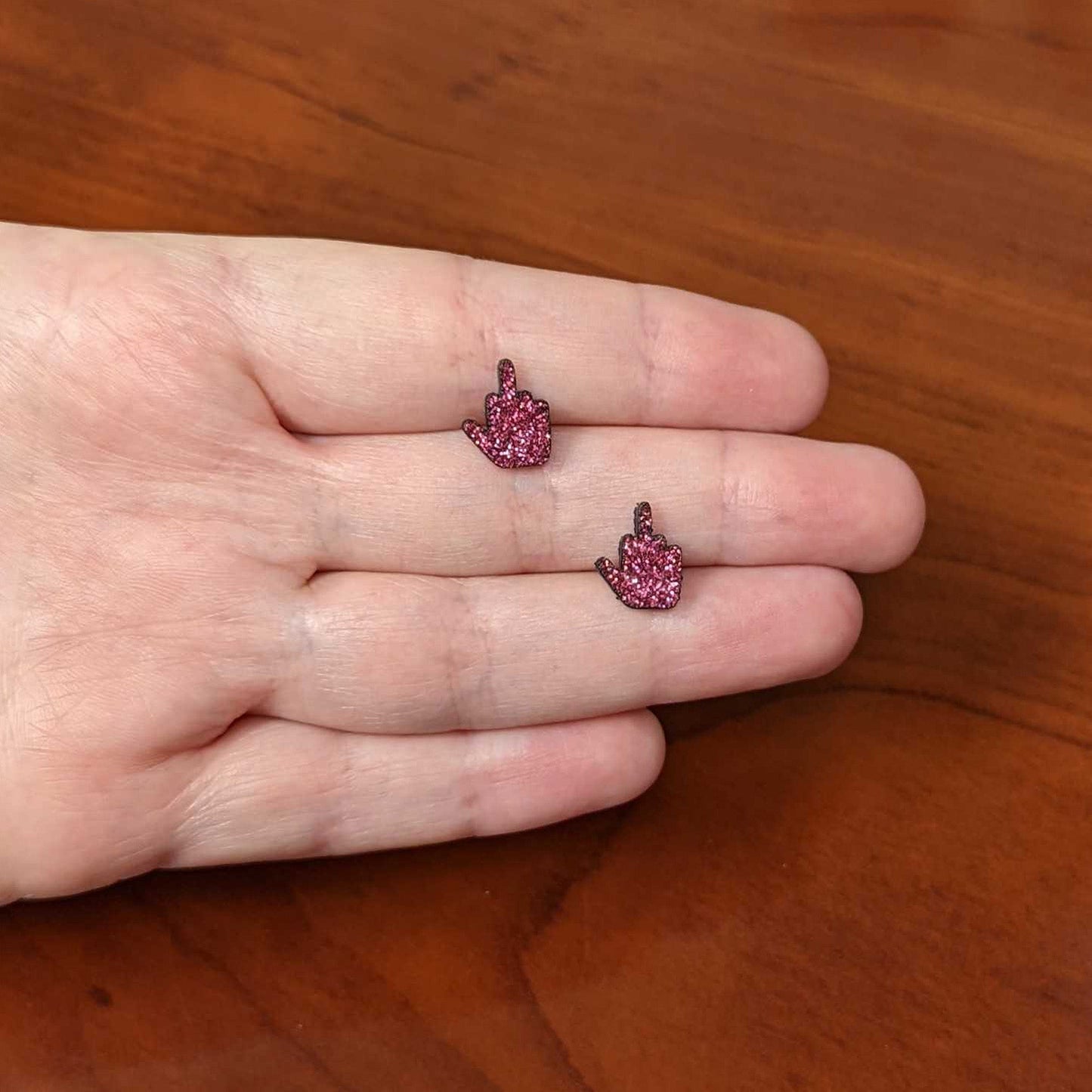 Pink Glitter Middle Finger Stud Earrings Set