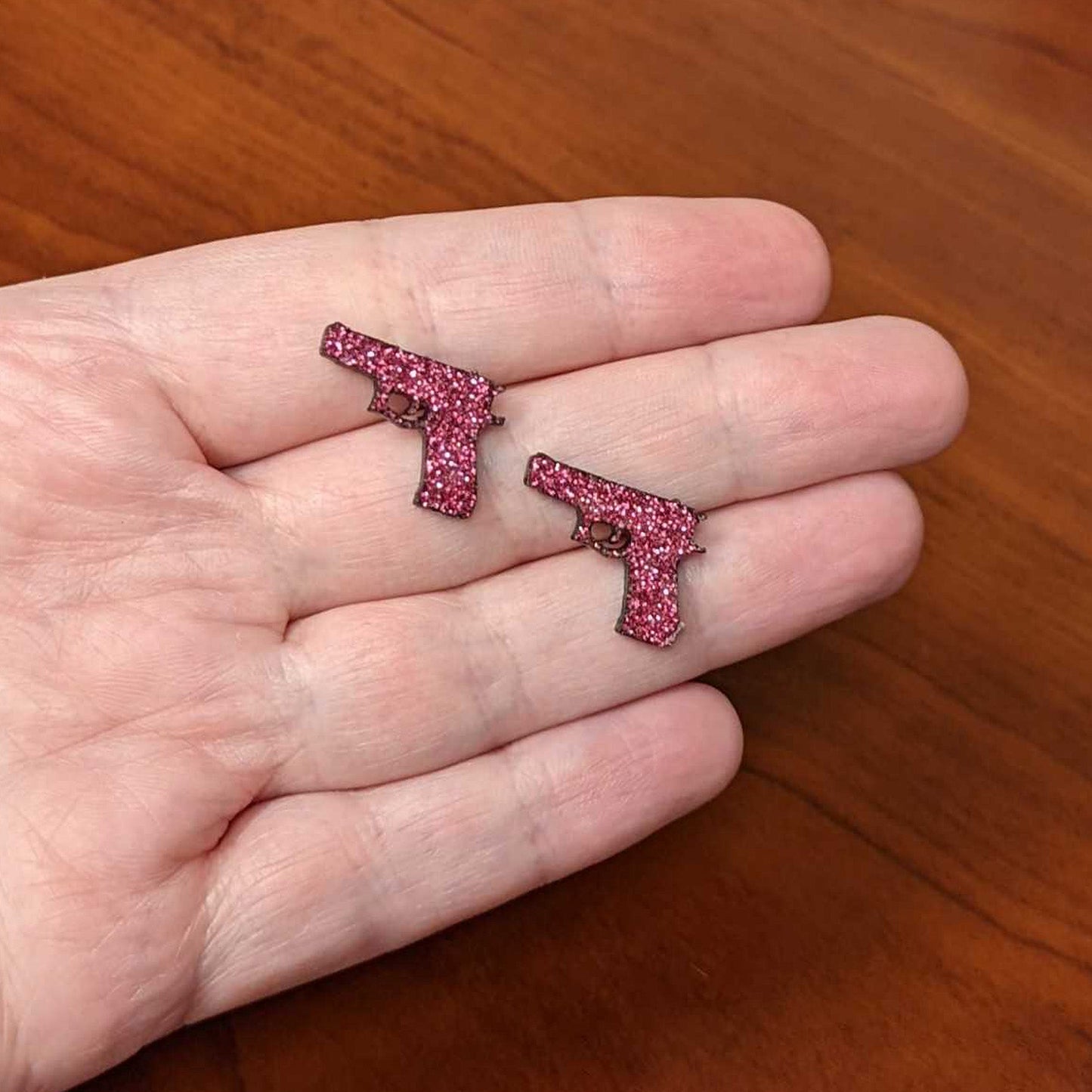 Pink Glitter Gun Stud Earrings Set