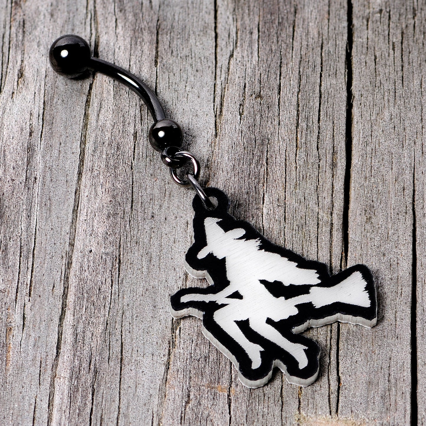 Glow in the Dark Halloween Flying Witch on Broom Dangle Belly Ring