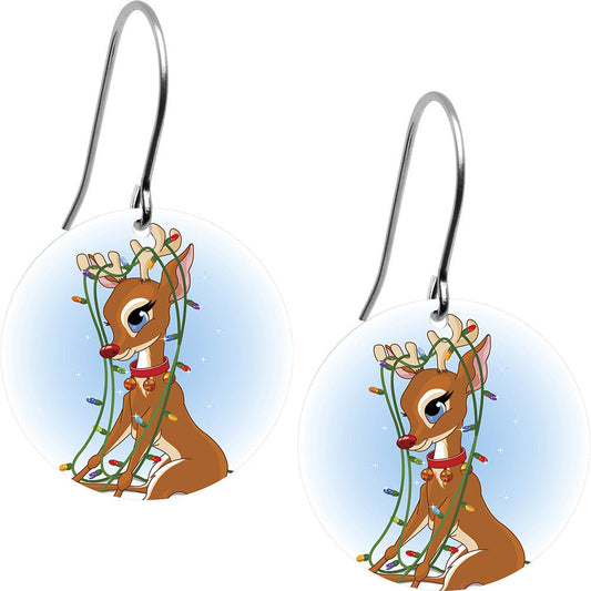 Winter Holiday Christmas Lights Reindeer Earrings