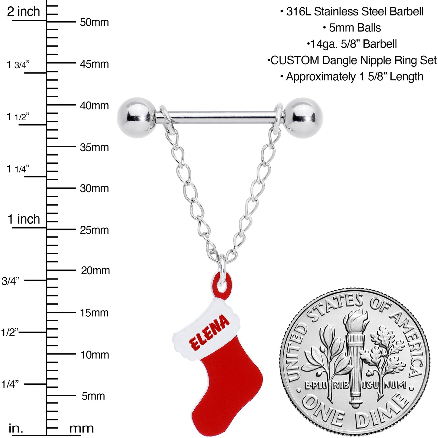 Handcrafted Custom Stocking Personalized Holiday Christmas Stocking Nipple Ring Set