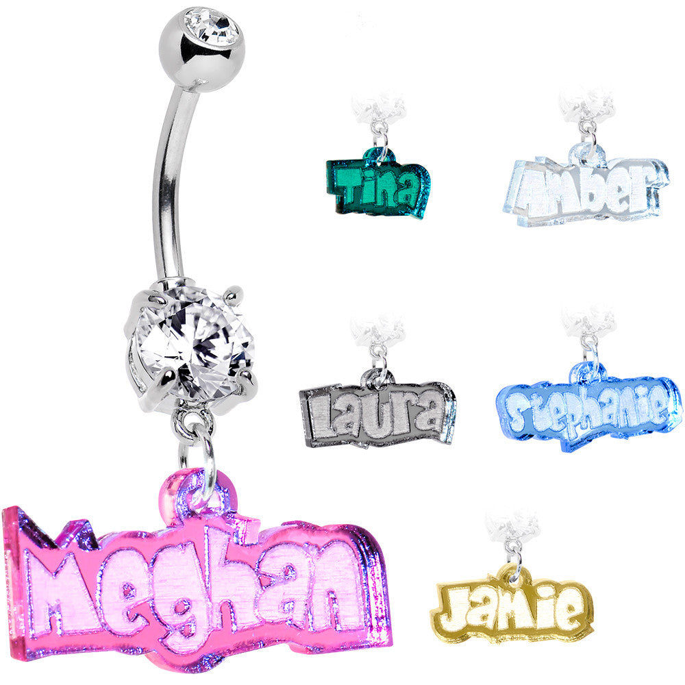 Custom Lucite Fun Personalized Belly Ring Created with Crystals