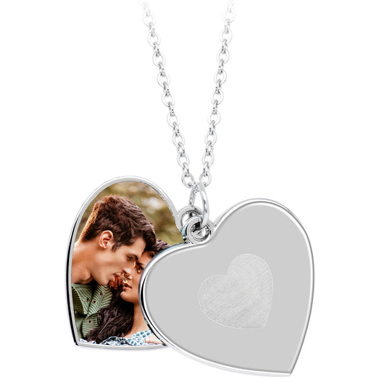 Custom Photo Sliding Locket Heart Pendant Necklace