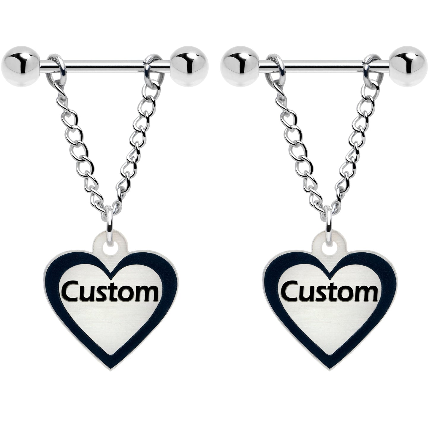 Custom Heart Glow in the Dark Chain Personalized Name Dangle Nipple Ring Set