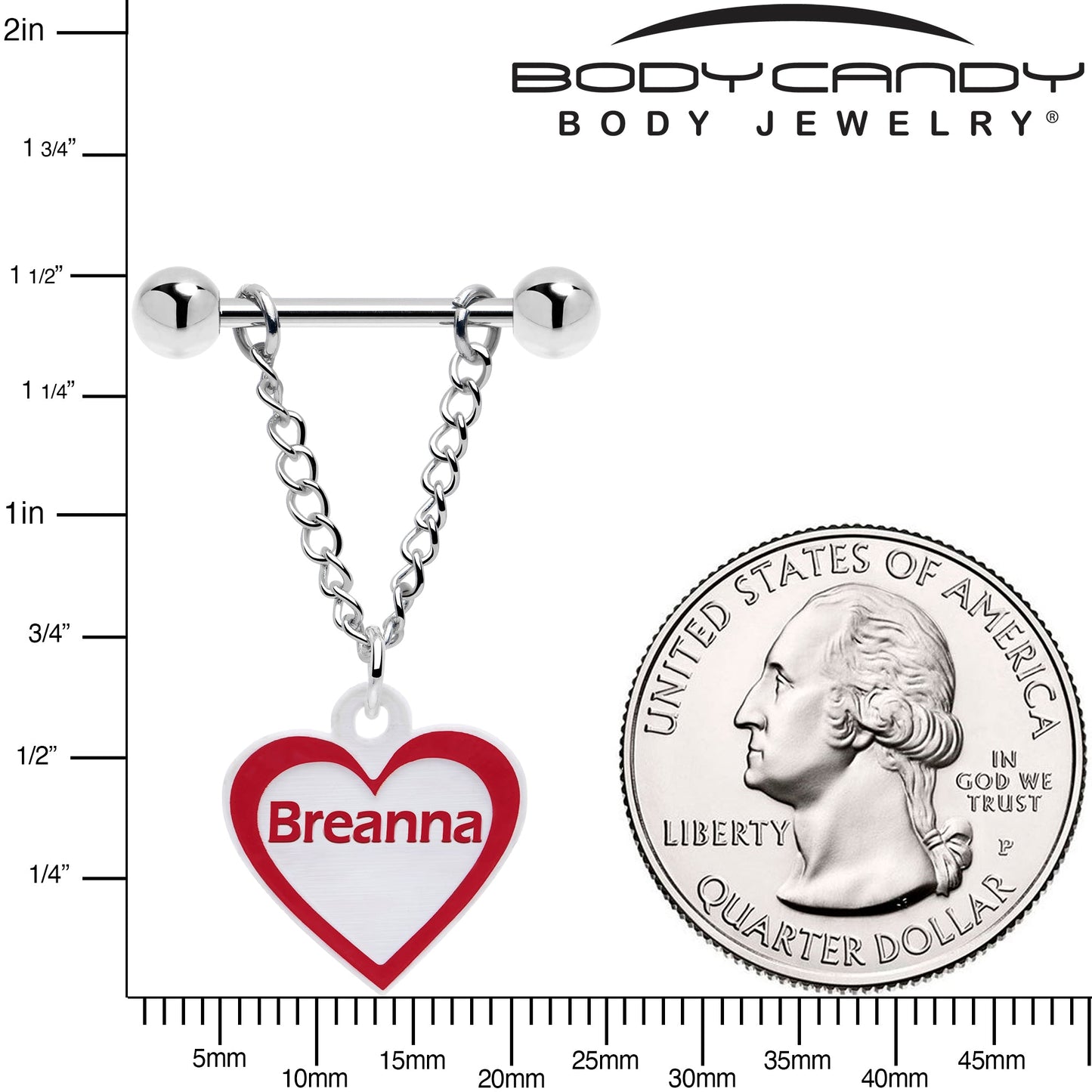 Custom Red White Heart Chain Personalized Name Dangle Nipple Ring Set