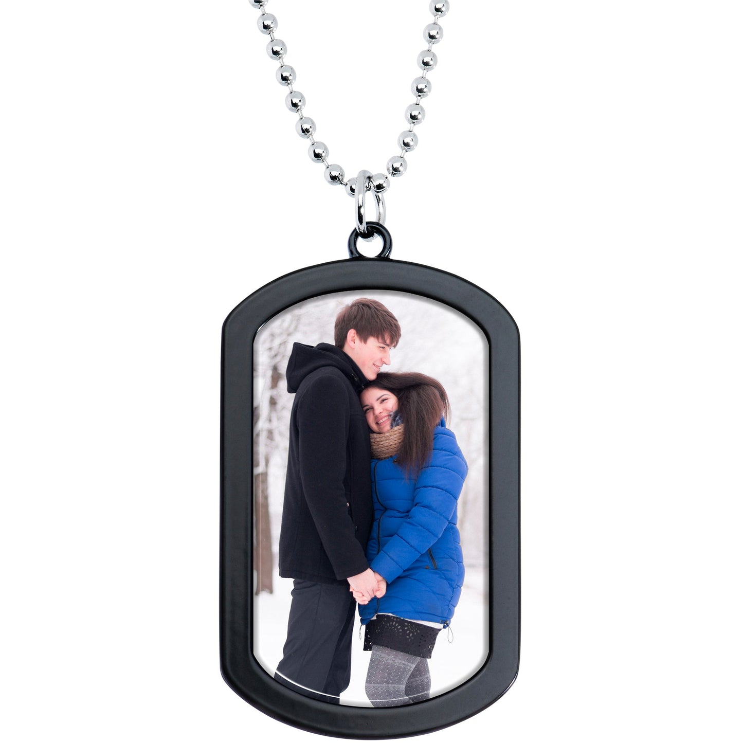 Personalized Black Dog Tag Photo Pendant Necklace
