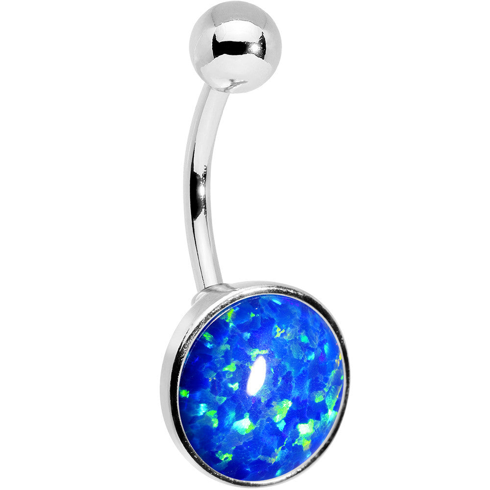 All About Blue Aqua Synthetic Opal Stainless Steel Bottom Mount Belly Ring