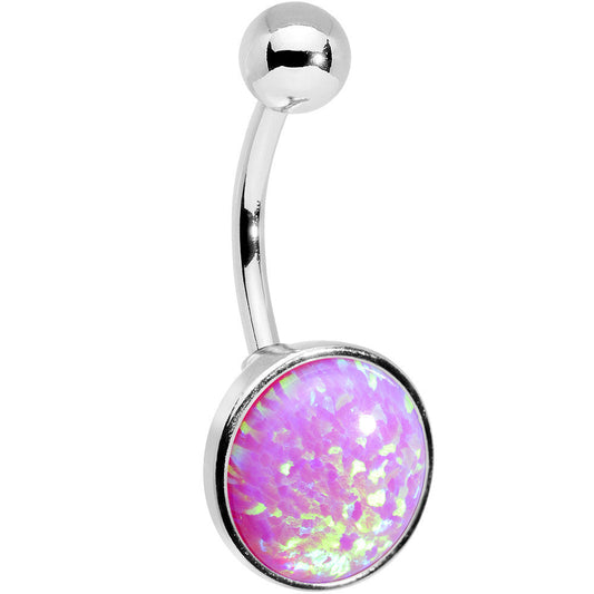 Party Pink Synthetic Opal Stainless Steel Bottom Mount Belly Ring
