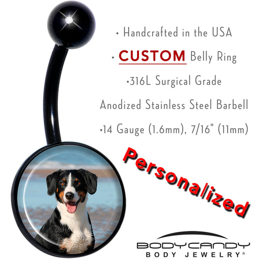 Black Anodized Titanium Custom Photo Belly Ring