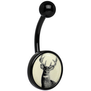 Glow in the Dark Titanium Deer Buck Belly Ring
