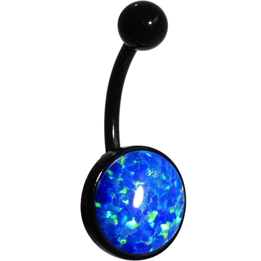 Aqua Synthetic Opal Black Anodized Bottom Mount Belly Ring
