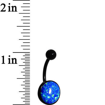 Aqua Synthetic Opal Black Anodized Bottom Mount Belly Ring