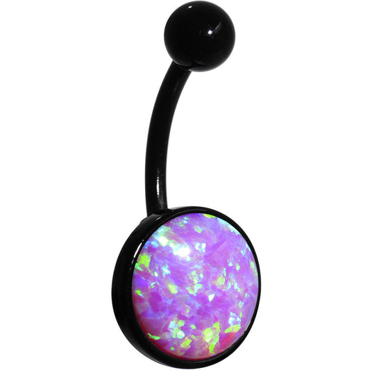 Pink Synthetic Opal Black Anodized Bottom Mount Belly Ring