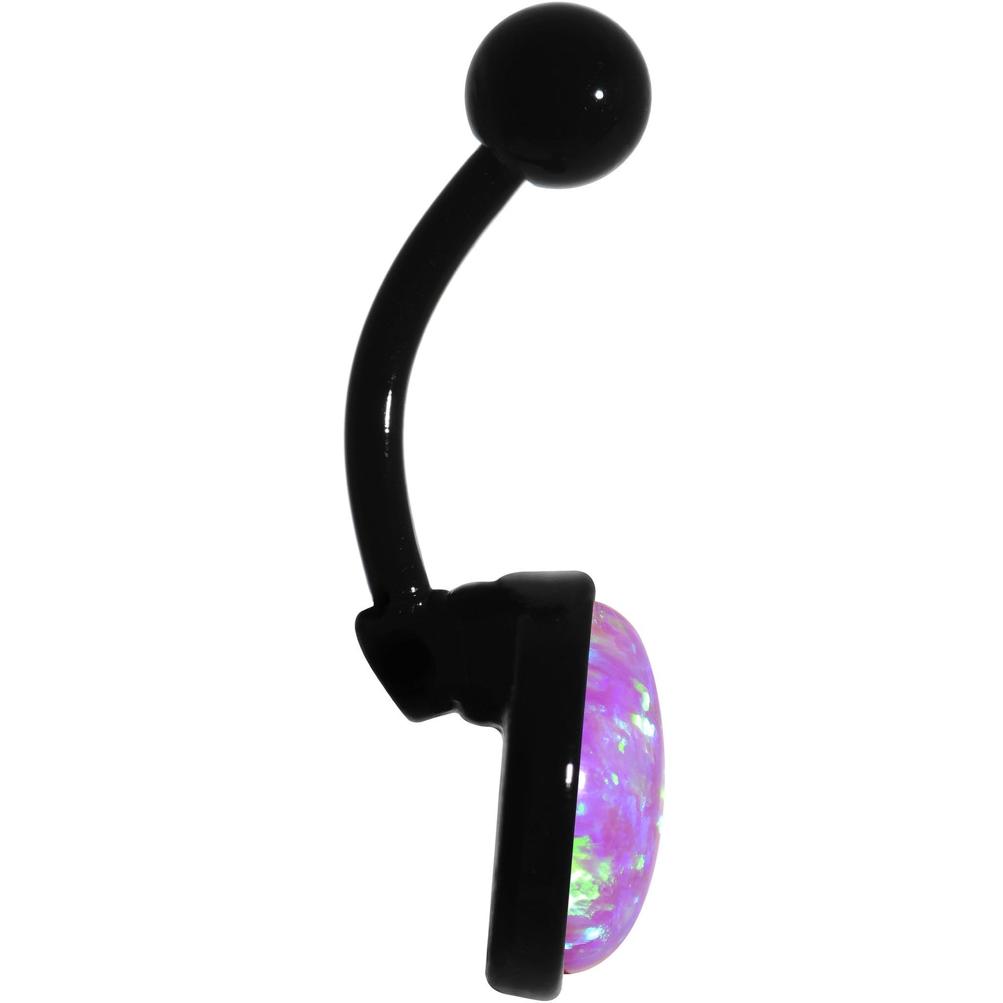 Pink Synthetic Opal Black Anodized Bottom Mount Belly Ring