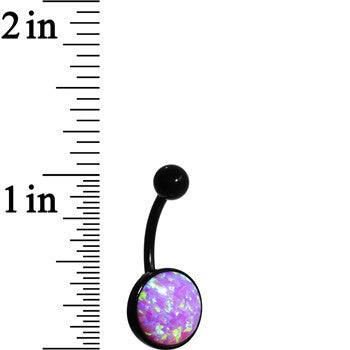 Pink Synthetic Opal Black Anodized Bottom Mount Belly Ring