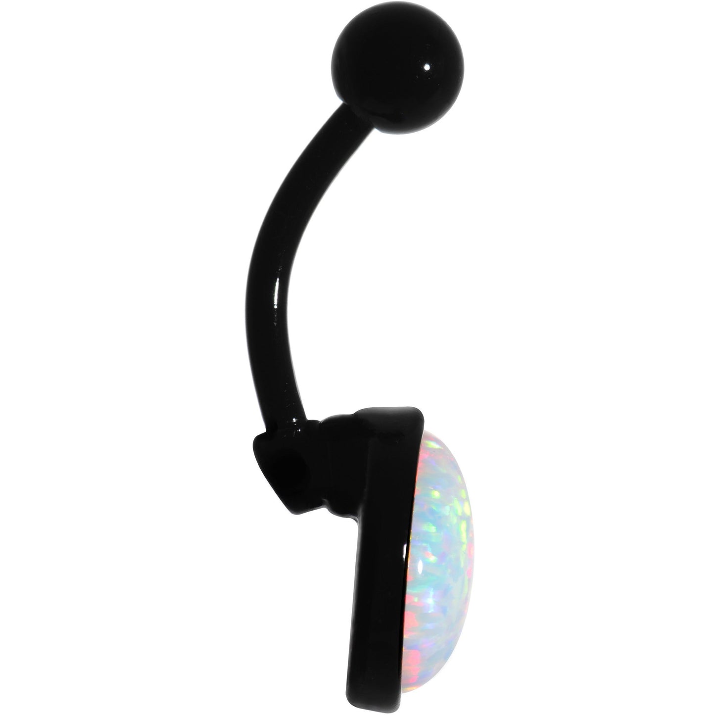 White Synthetic Opal Black Anodized Bottom Mount Belly Ring