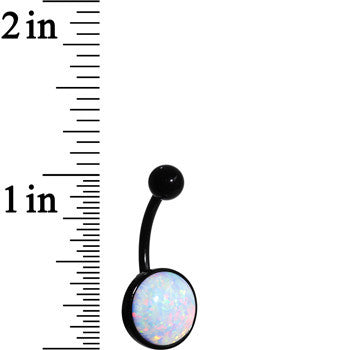 White Synthetic Opal Black Anodized Bottom Mount Belly Ring