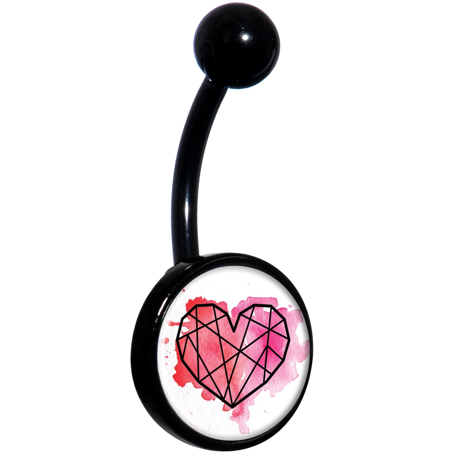 Watercolor Geometric Heart Black Belly Ring