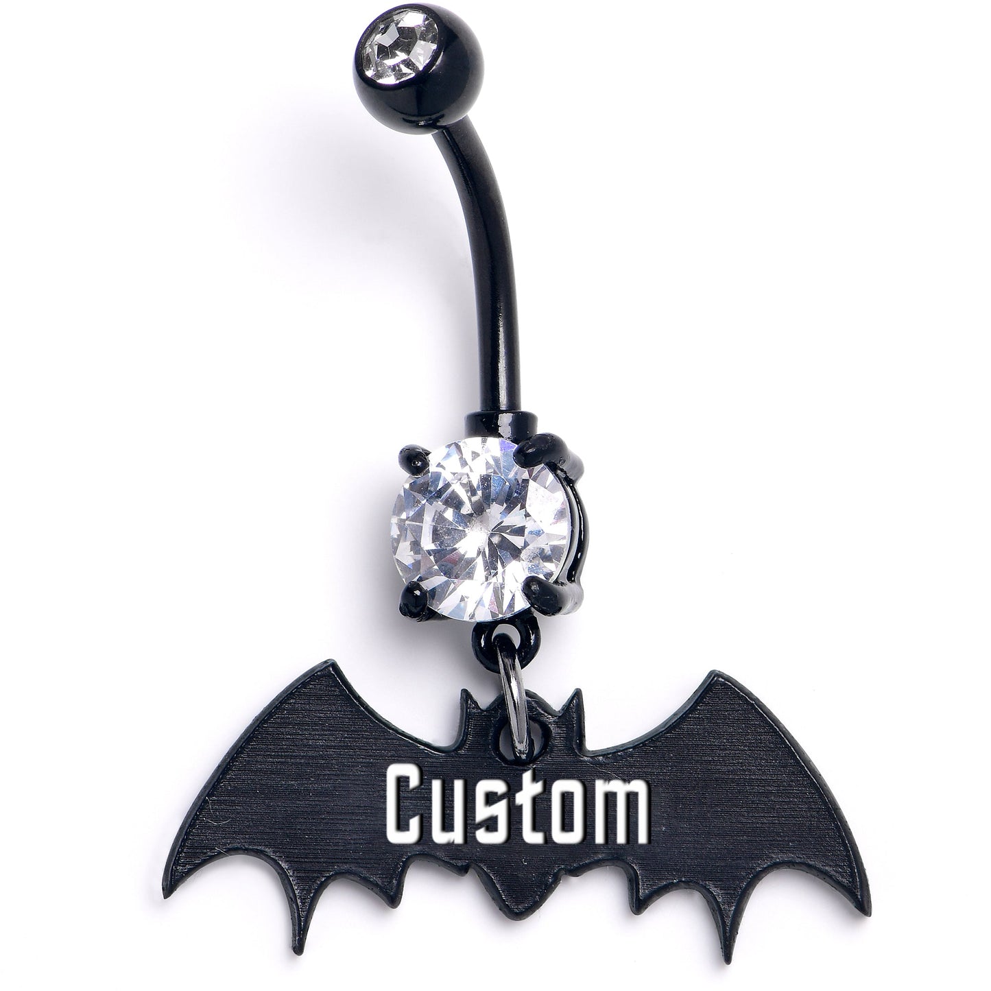 Custom Clear Gem Black Bat Personalized Dangle Belly Ring