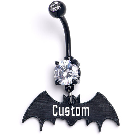 Custom Clear Gem Black Bat Personalized Dangle Belly Ring