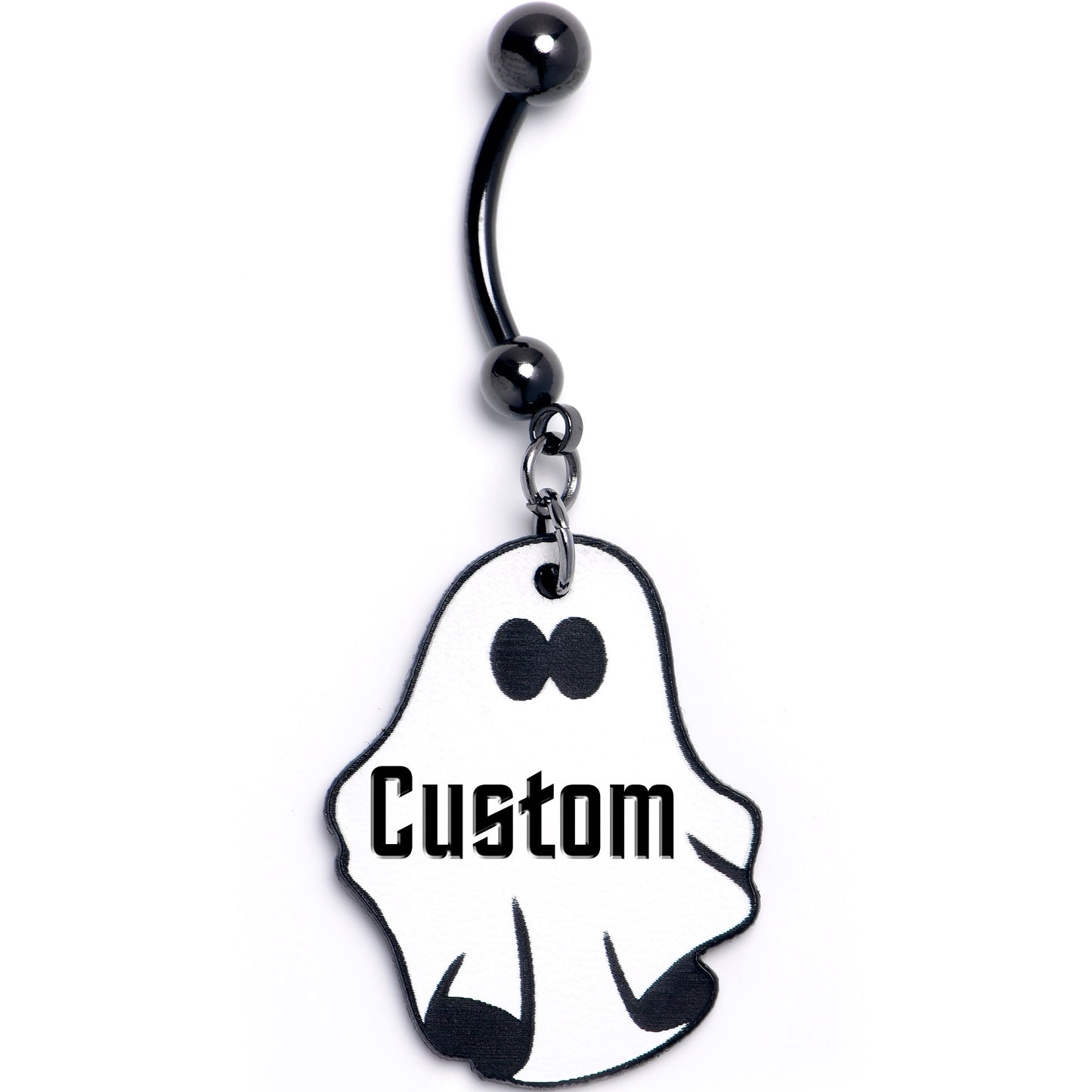 Custom Black Halloween Ghost Personalized Dangle Belly Ring