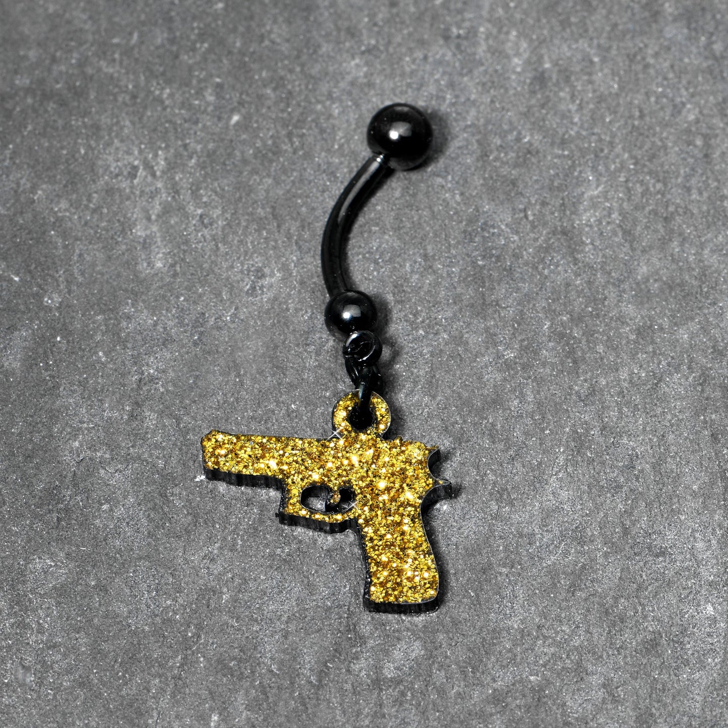 Yellow Glitter Gun Dangle Belly Ring