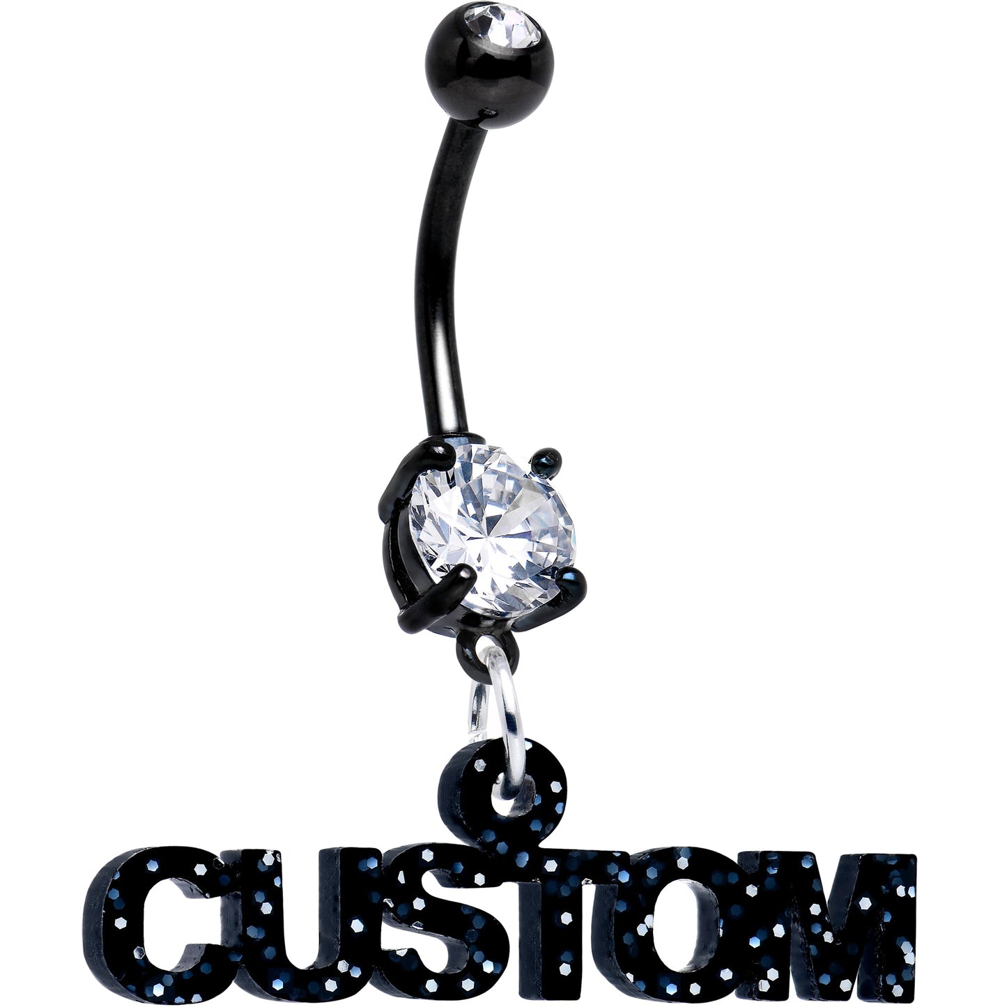 Custom Black Double Gem Personalized Name Belly Ring