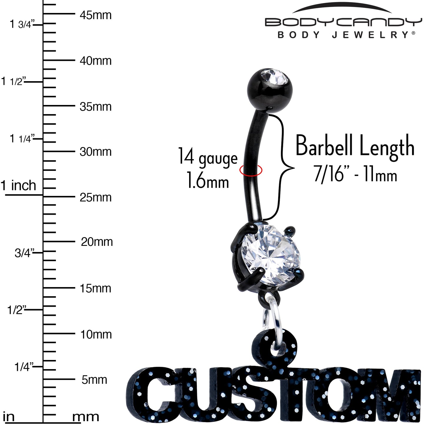 Custom Black Double Gem Personalized Name Belly Ring