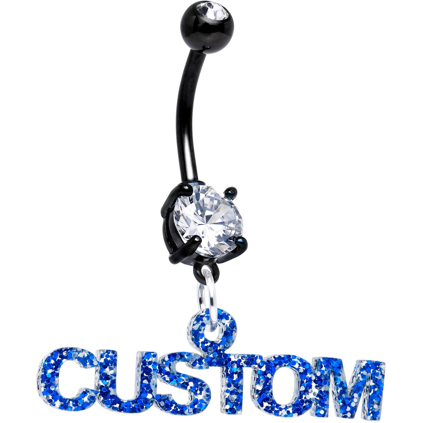 Custom Black Double Gem Personalized Name Belly Ring
