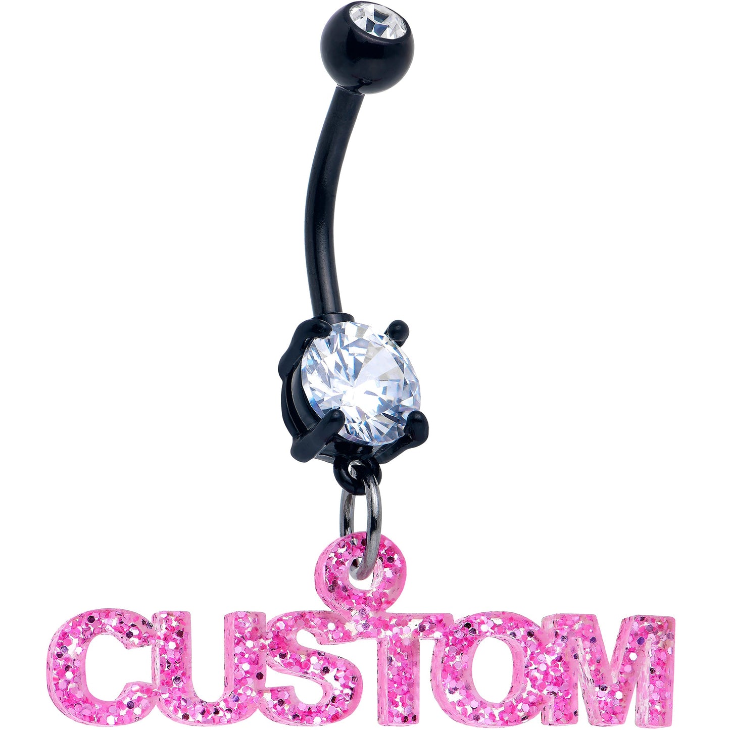 Custom Black Double Gem Personalized Name Belly Ring