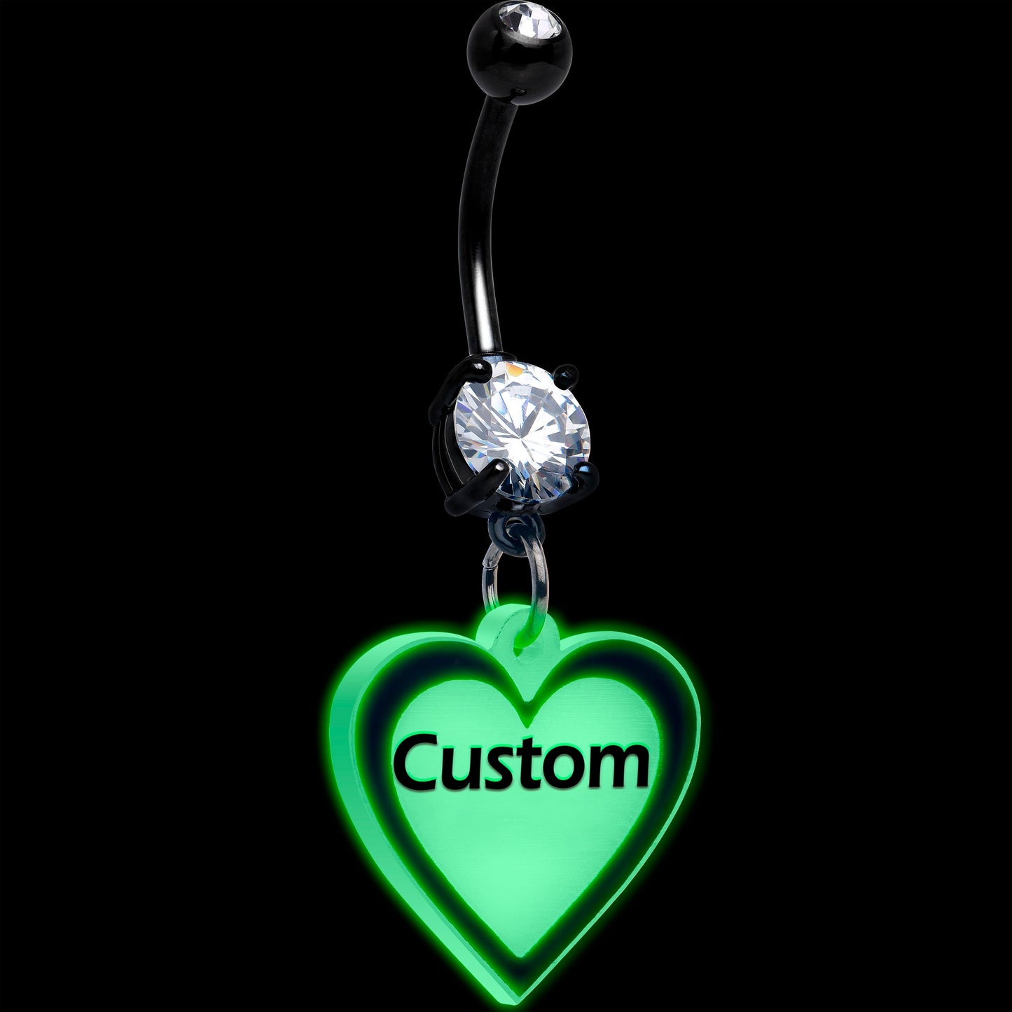 Custom Glow in the Dark Heart Dangle Personalized Belly Ring