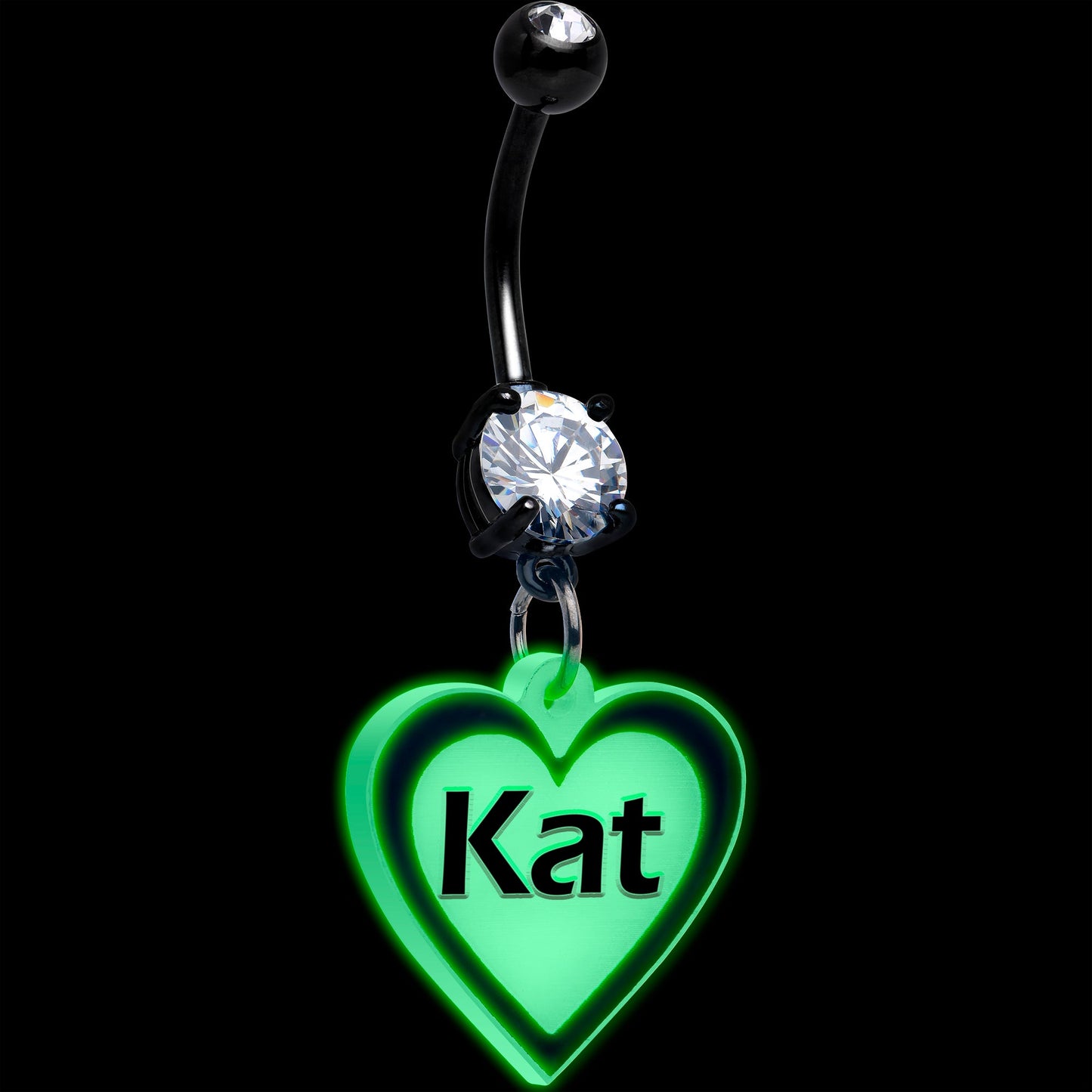 Custom Glow in the Dark Heart Dangle Personalized Belly Ring